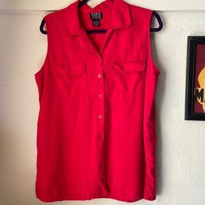 Vintage City Silk sleeveless red pure silk button down blouse